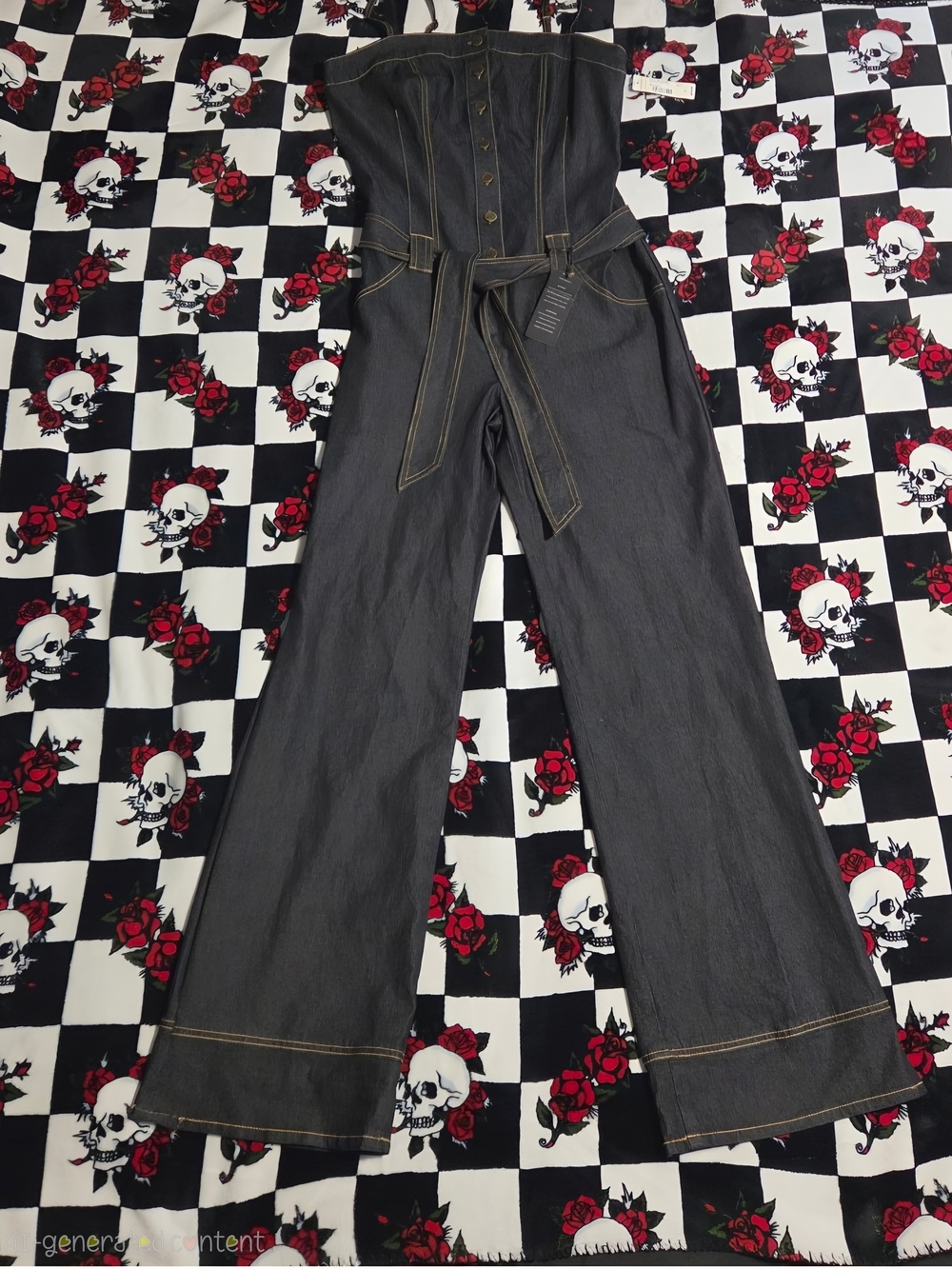 NWT Y2K Bisou Bisou Dark Wash Denim Bustier Jumpsuit